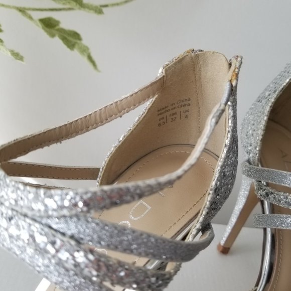 Aldo Silver Strappy Leather Heeled Sandals - Picture 6 of 7